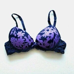 Xhilaration Padded PushUp Floral Purple & Navy Bra